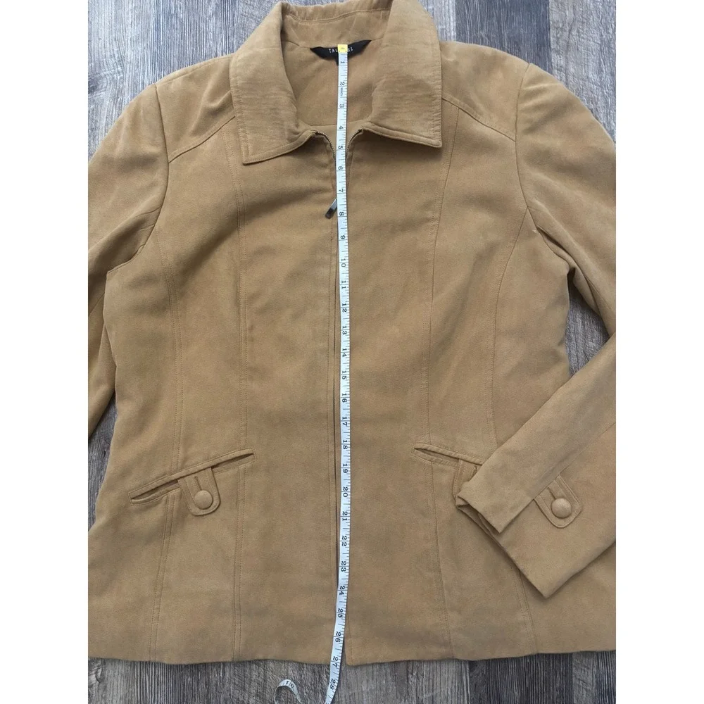 Tall Girl Tan Faux Suede Zip Up Jacket Size 16 Camel FAF801 Tailored Blazer‎